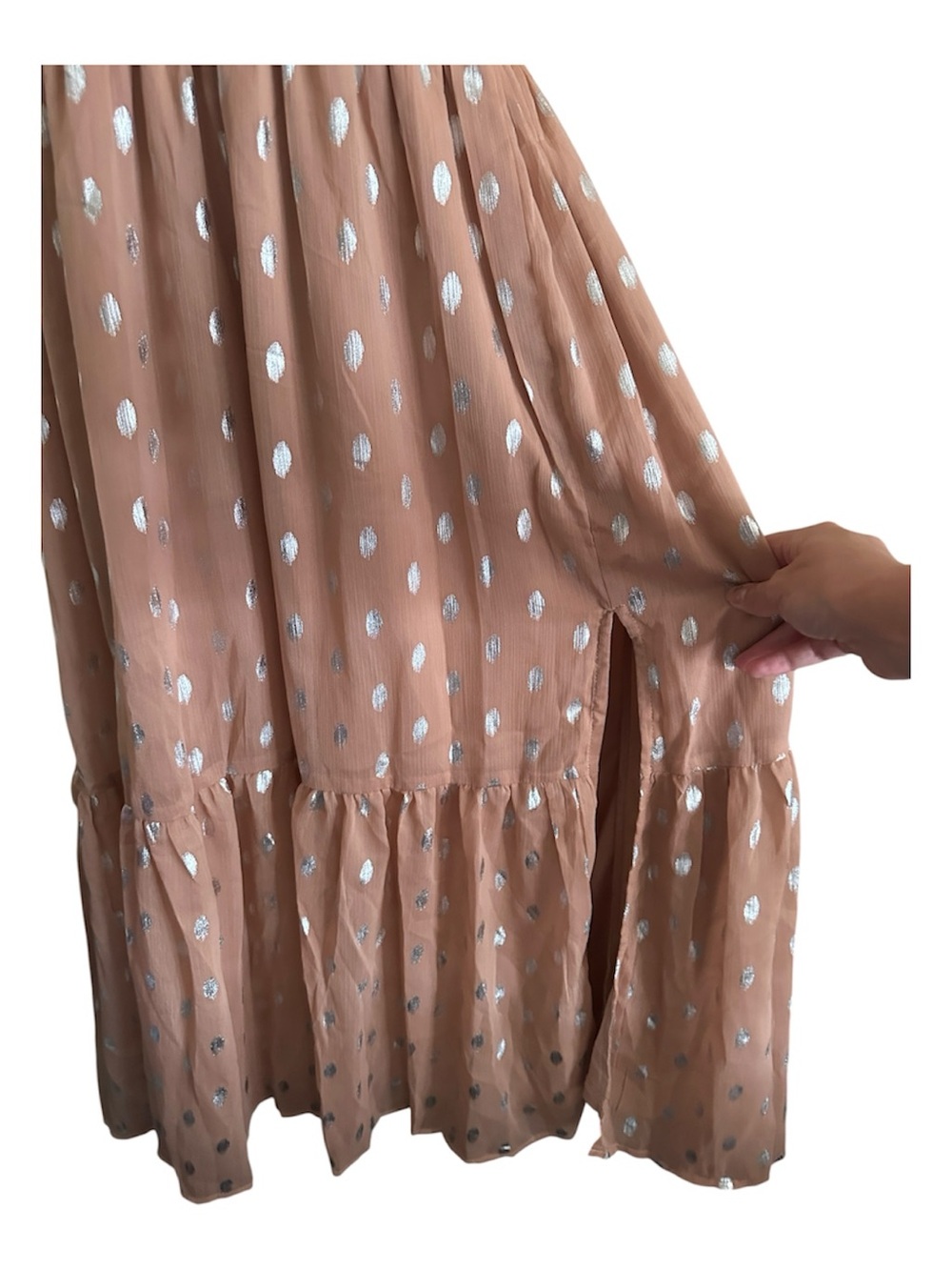 Lulu’s Cause to Celebrate Peach Pink Silver Ruffle Tiered Midi Dress NWT XL - Picture 9 of 16